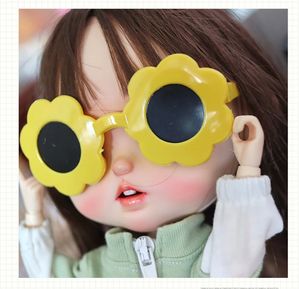 Cute Doll Glasses 18inches Reborn 1/6 Blyth Doll Fashion Flowers Crown Heart Shape Sunglasses DIY Accessories