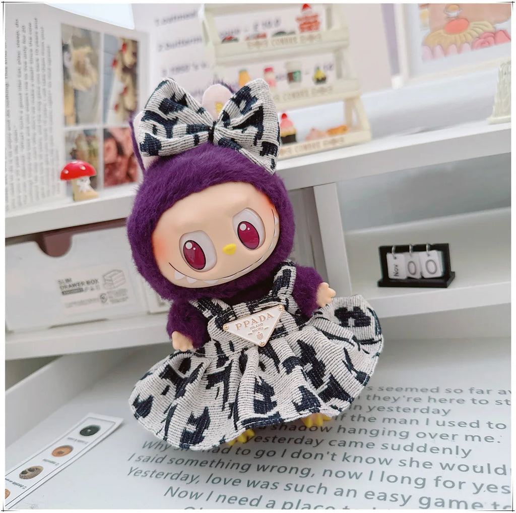 For 17cm Labubu Doll Clothes V1 V2 Doll Clothing Accessories Hat Overall Dress Shoes Bag Doll Accessories Sitting Party Game Toy
