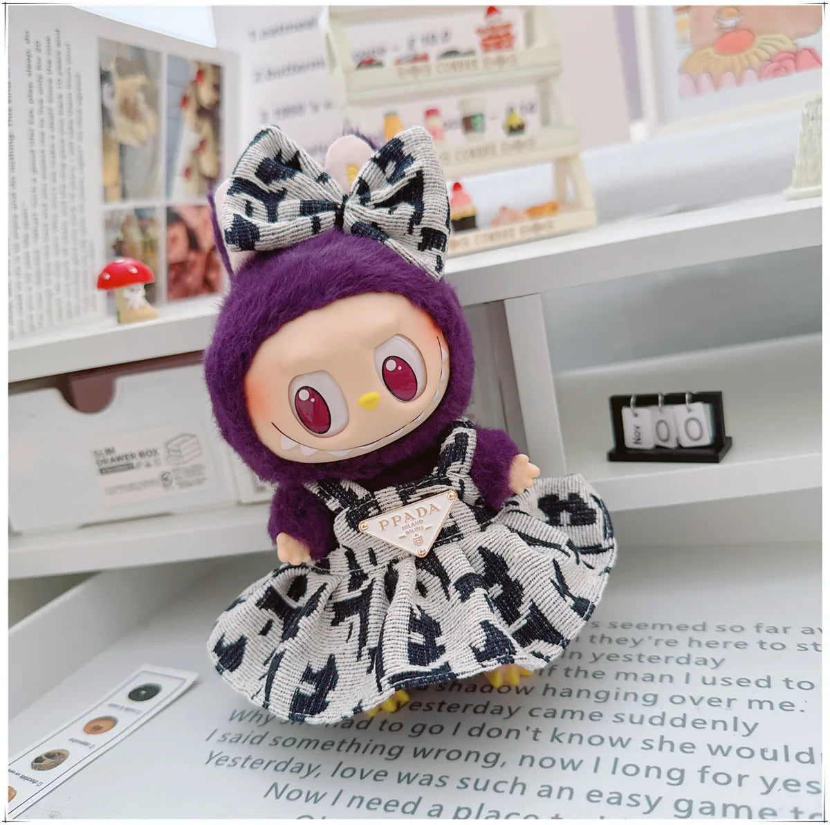 For 17cm Labubu Doll Clothes V1 V2 Doll Clothing Accessories Hat Overall Dress Shoes Bag Doll Accessories Sitting Party Game Toy