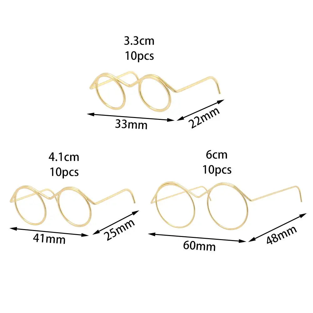 10PCS Cute Gold Round Frame Lensless Retro Doll Glasses For Doll Fashion Doll Accessories
