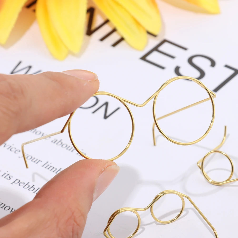 10Pcs Retro Doll Glasses Metal Round Frame Lensless Eyewear Toy Miniature Eyeglasses DIY Doll Dressing Accessories Spectacles