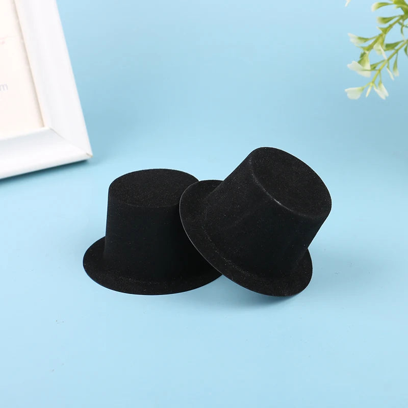 10Pc 1:12 Dollhouse Miniature Simulation Black Flocked Hat Model DIY Dolls Accessories Kids Toys