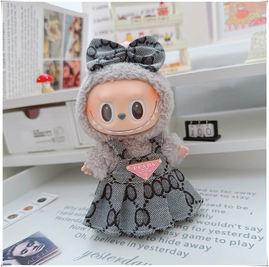 For 17cm Labubu Doll Clothes V1 V2 Doll Clothing Accessories Hat Overall Dress Shoes Bag Doll Accessories Sitting Party Game Toy