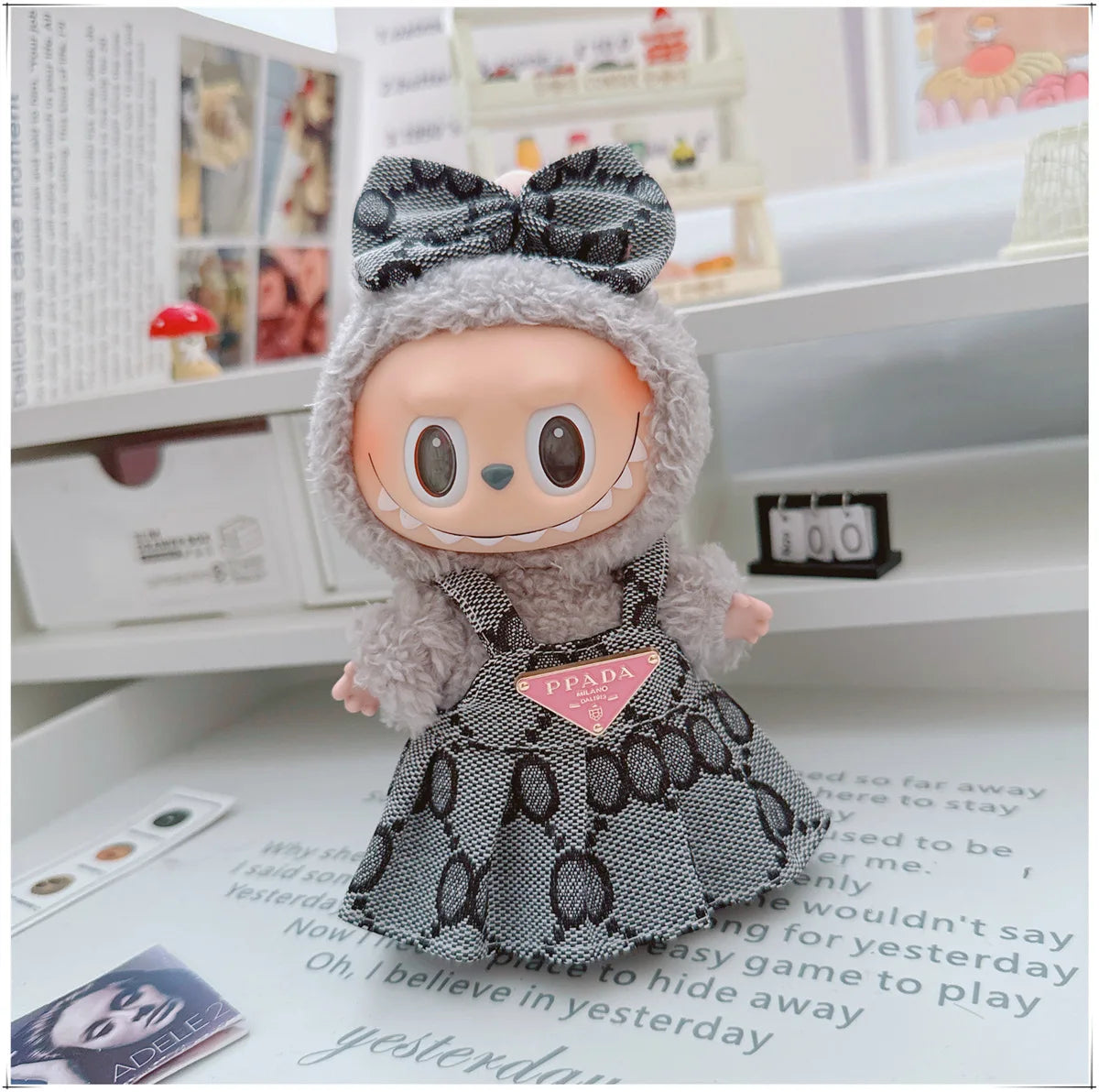 For 17cm Labubu Doll Clothes V1 V2 Doll Clothing Accessories Hat Overall Dress Shoes Bag Doll Accessories Sitting Party Game Toy