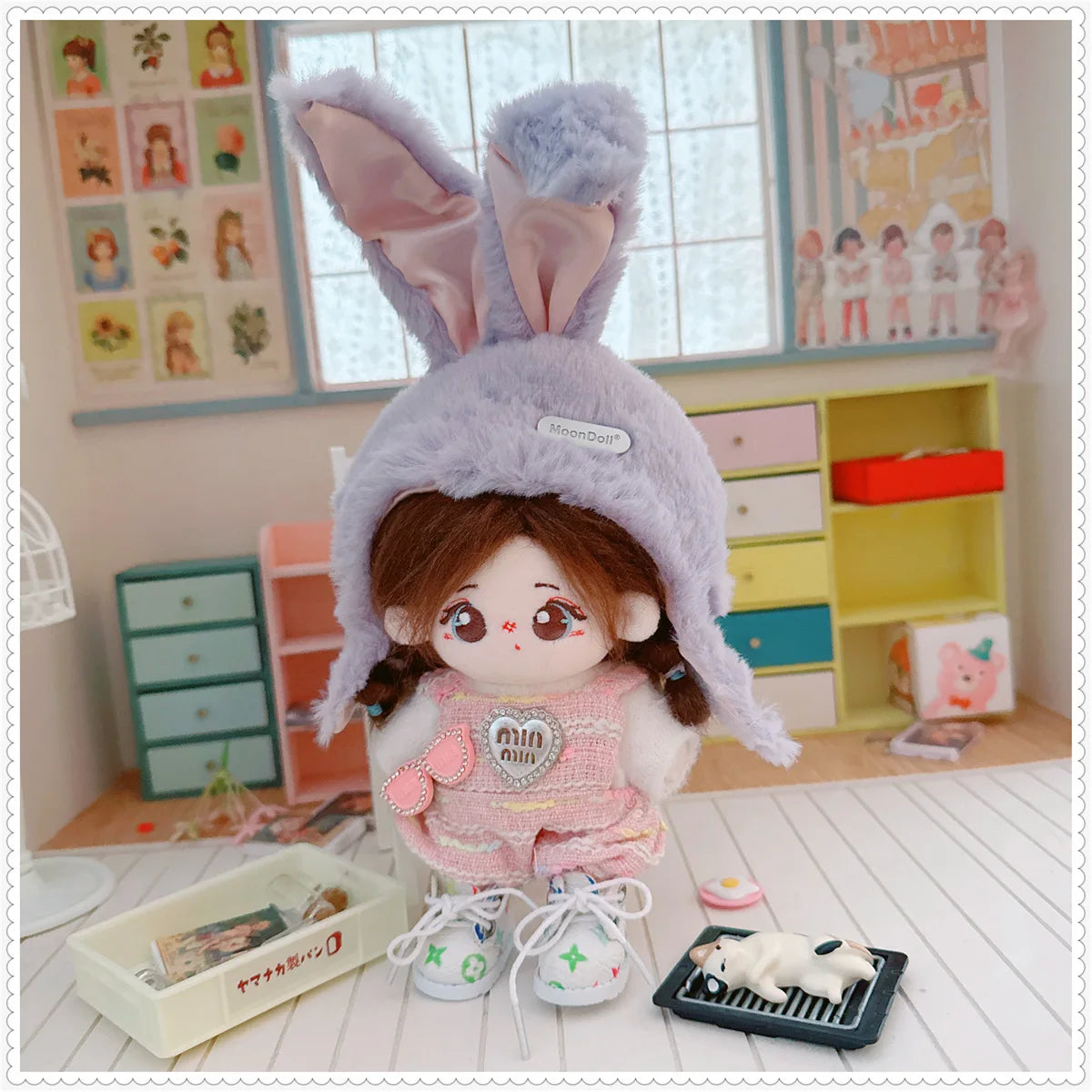 Cute Cotton Doll Rabbit Ears Hat for 10/15/17cm Star Body Doll Plush Hat Dress Up Accessories DIY Toy