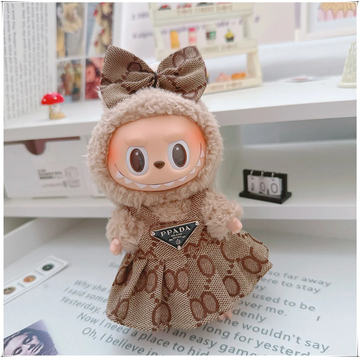 For 17cm Labubu Doll Clothes V1 V2 Doll Clothing Accessories Hat Overall Dress Shoes Bag Doll Accessories Sitting Party Game Toy