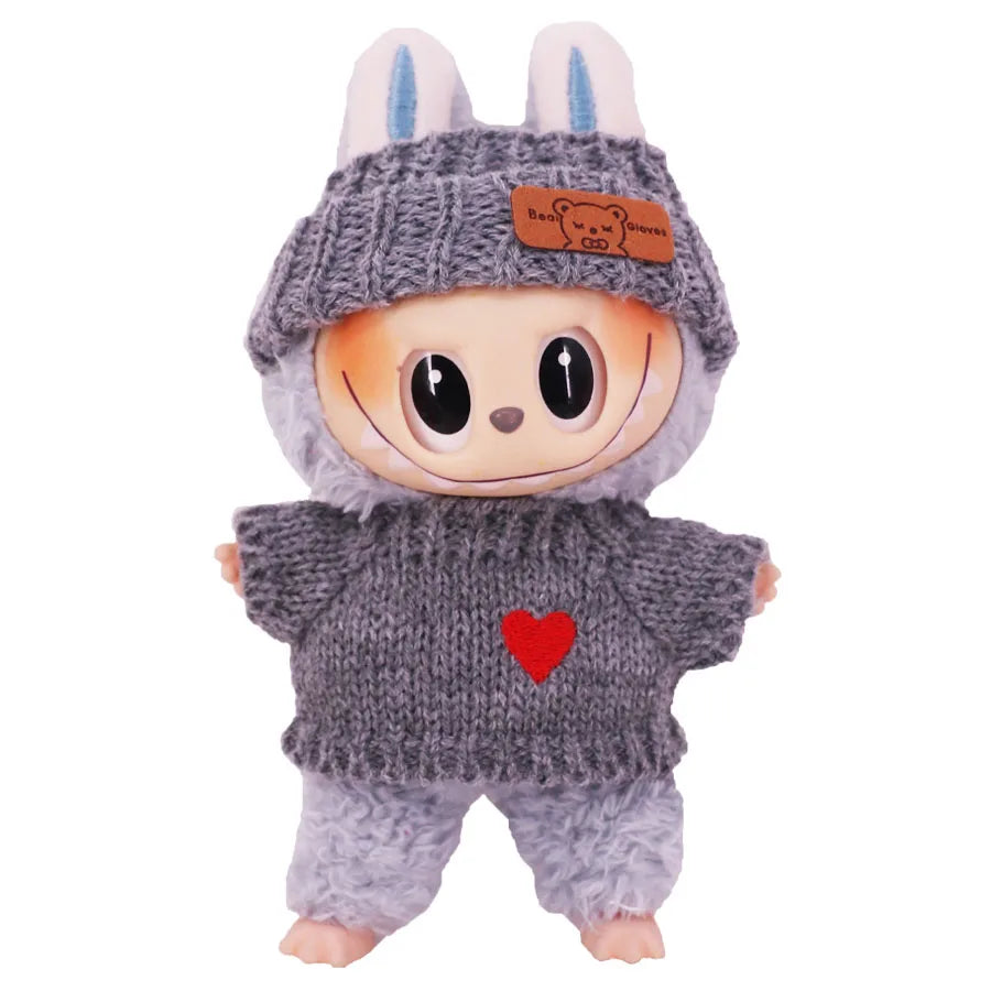 Doll Sweater+Woolen Hat For labubu 17cm Plush Doll Clothes Accessories Girl‘s Toys Birthday And Christmas Gift