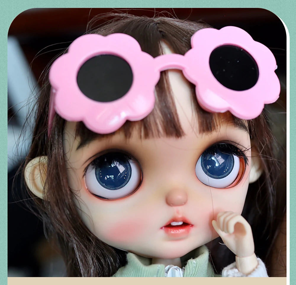 Cute Doll Glasses 18inches Reborn 1/6 Blyth Doll Fashion Flowers Crown Heart Shape Sunglasses DIY Accessories