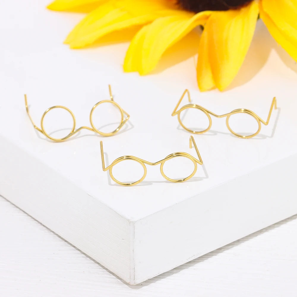 10Pcs Retro Doll Glasses Metal Round Frame Lensless Eyewear Toy Miniature Eyeglasses DIY Doll Dressing Accessories Spectacles