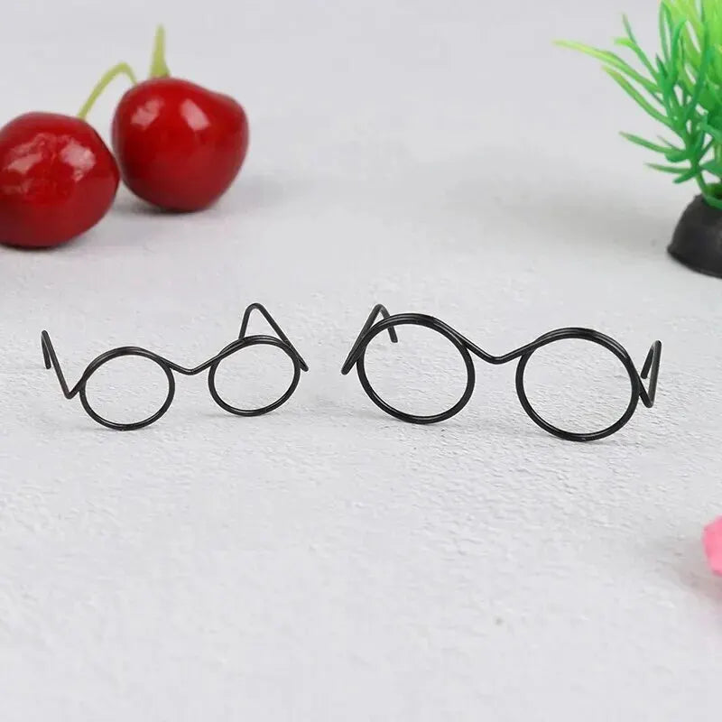 10Pcs Fashion Round Frame Lensless Retro Cool Doll Glasses For 30cm No Lens Black