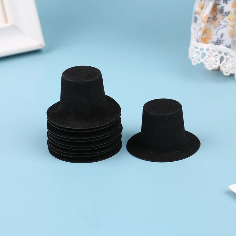 10Pc 1:12 Dollhouse Miniature Simulation Black Flocked Hat Model DIY Dolls Accessories Kids Toys