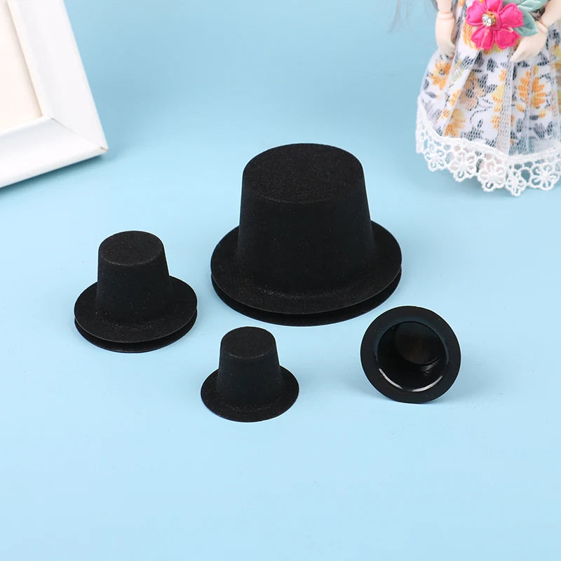 10Pc 1:12 Dollhouse Miniature Simulation Black Flocked Hat Model DIY Dolls Accessories Kids Toys