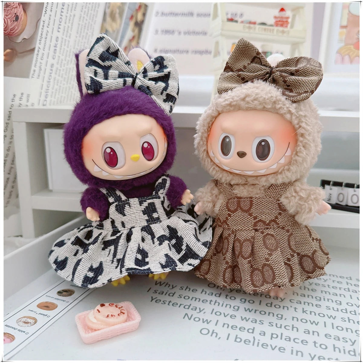 For 17cm Labubu Doll Clothes V1 V2 Doll Clothing Accessories Hat Overall Dress Shoes Bag Doll Accessories Sitting Party Game Toy