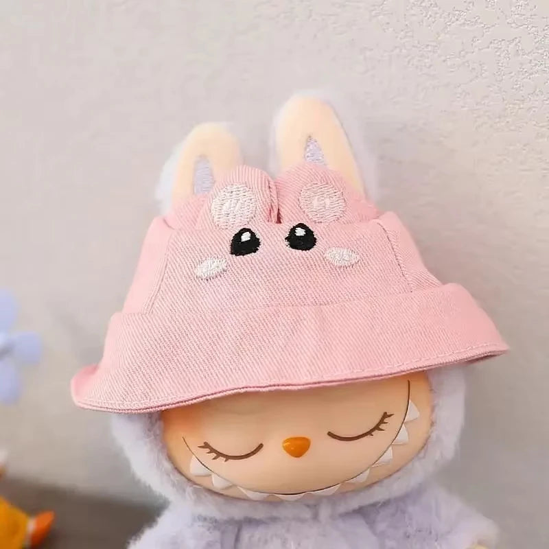 For 17cm LABUBU hat sit party macaron outfit doll bucket Hat Cute Doll Accessories Kids Girls Toys
