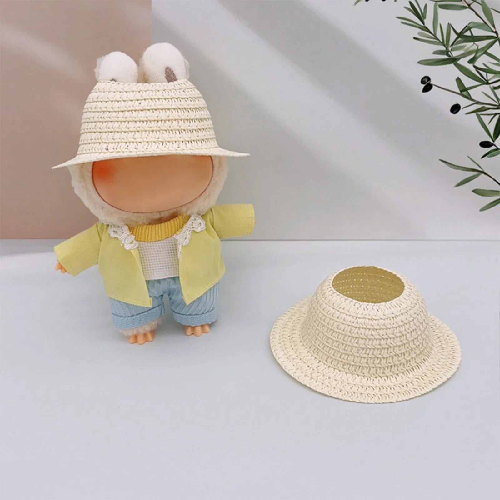 Colored Empty Straw Hat For Ropa Labubu Lovely Little Doll Accessories Cute Hat Decoration