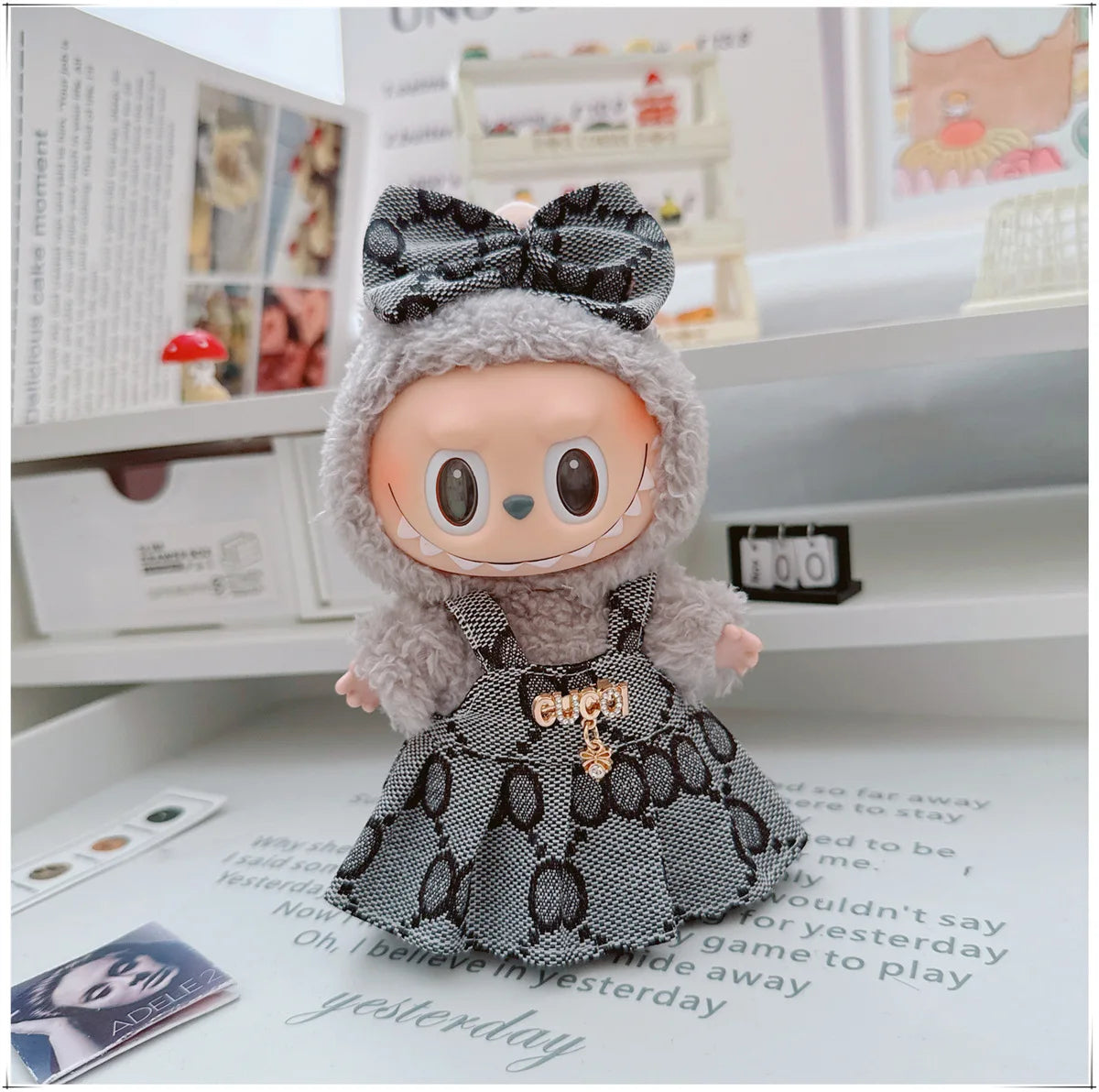 For 17cm Labubu Doll Clothes V1 V2 Doll Clothing Accessories Hat Overall Dress Shoes Bag Doll Accessories Sitting Party Game Toy