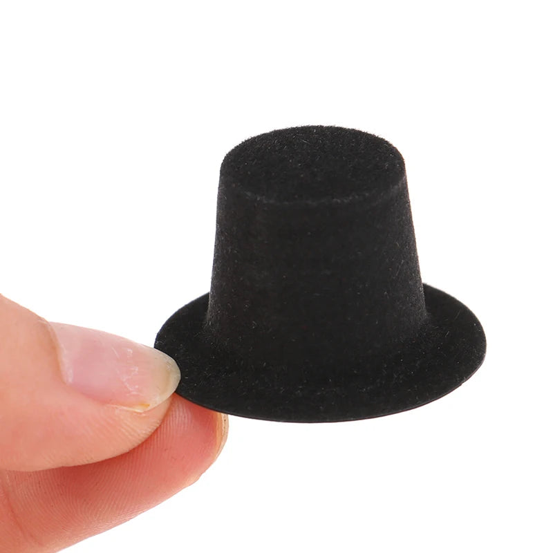 10Pc 1:12 Dollhouse Miniature Simulation Black Flocked Hat Model DIY Dolls Accessories Kids Toys