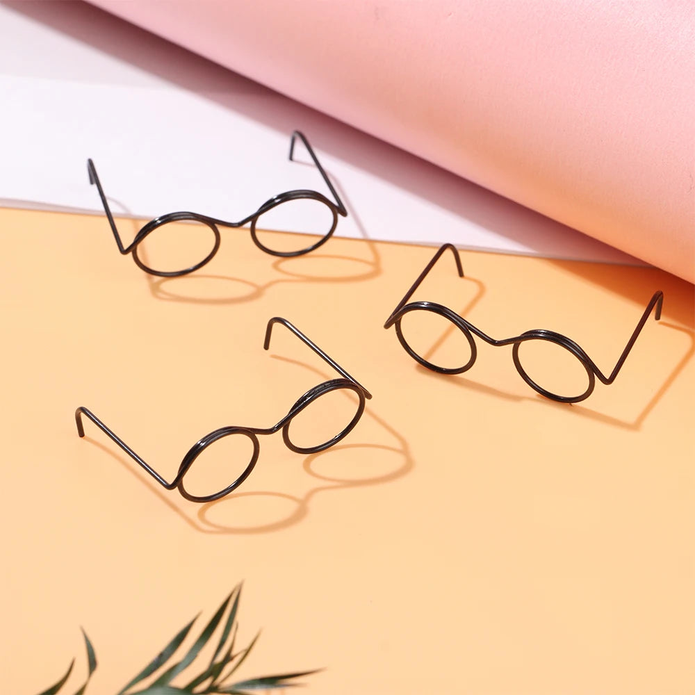 5PCS Round Glasses Frame Dolls Cute Retro Alloy Mini Black Lensless Eyewear Fashion Baby Kids Toys Doll Dressing Accessories