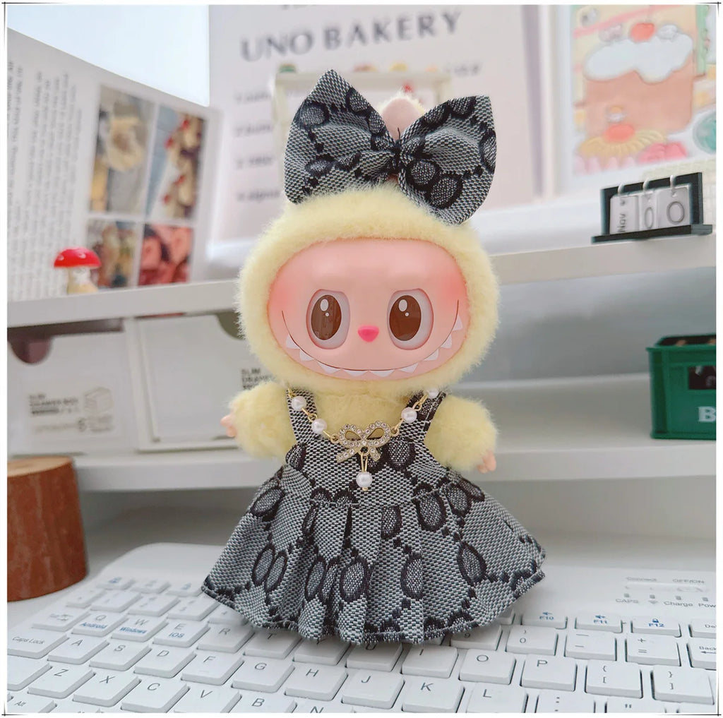 For 17cm Labubu Doll Clothes V1 V2 Doll Clothing Accessories Hat Overall Dress Shoes Bag Doll Accessories Sitting Party Game Toy