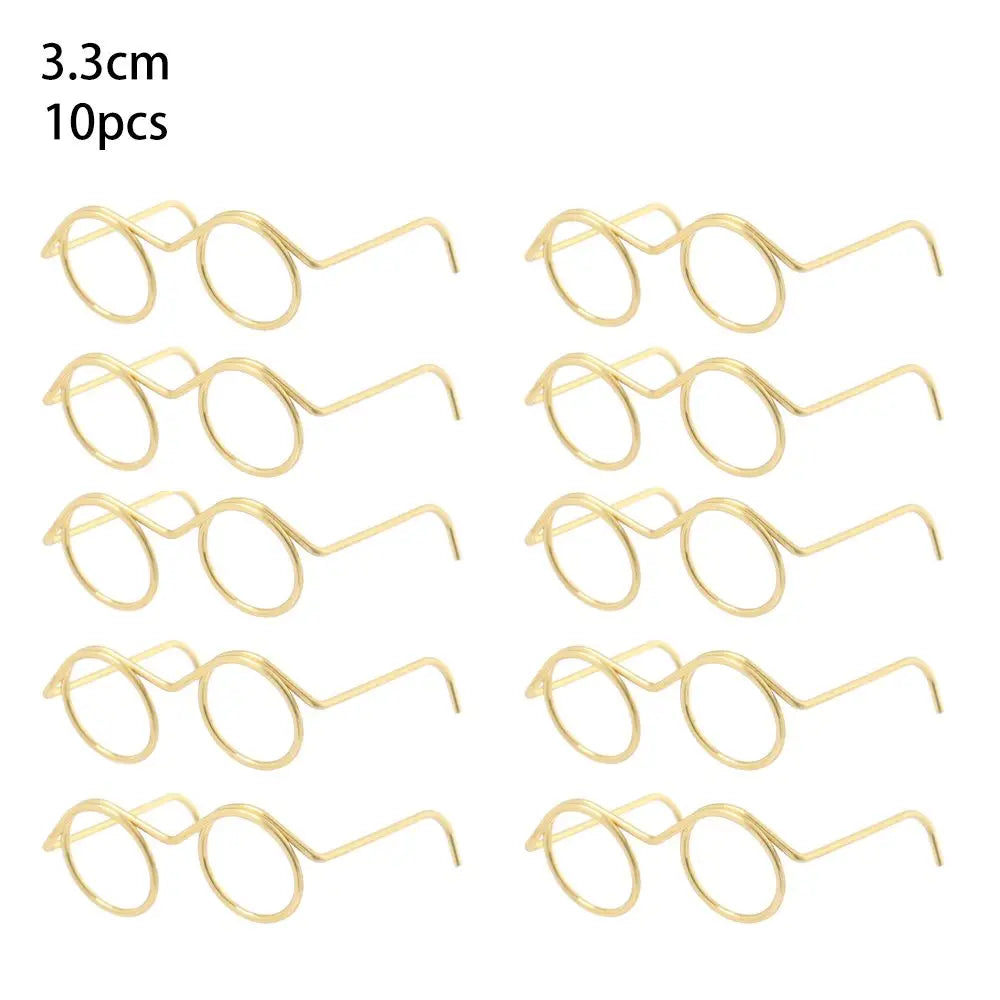 10Pcs Retro Doll Glasses Metal Round Frame Lensless Eyewear Toy Miniature Eyeglasses DIY Doll Dressing Accessories Spectacles