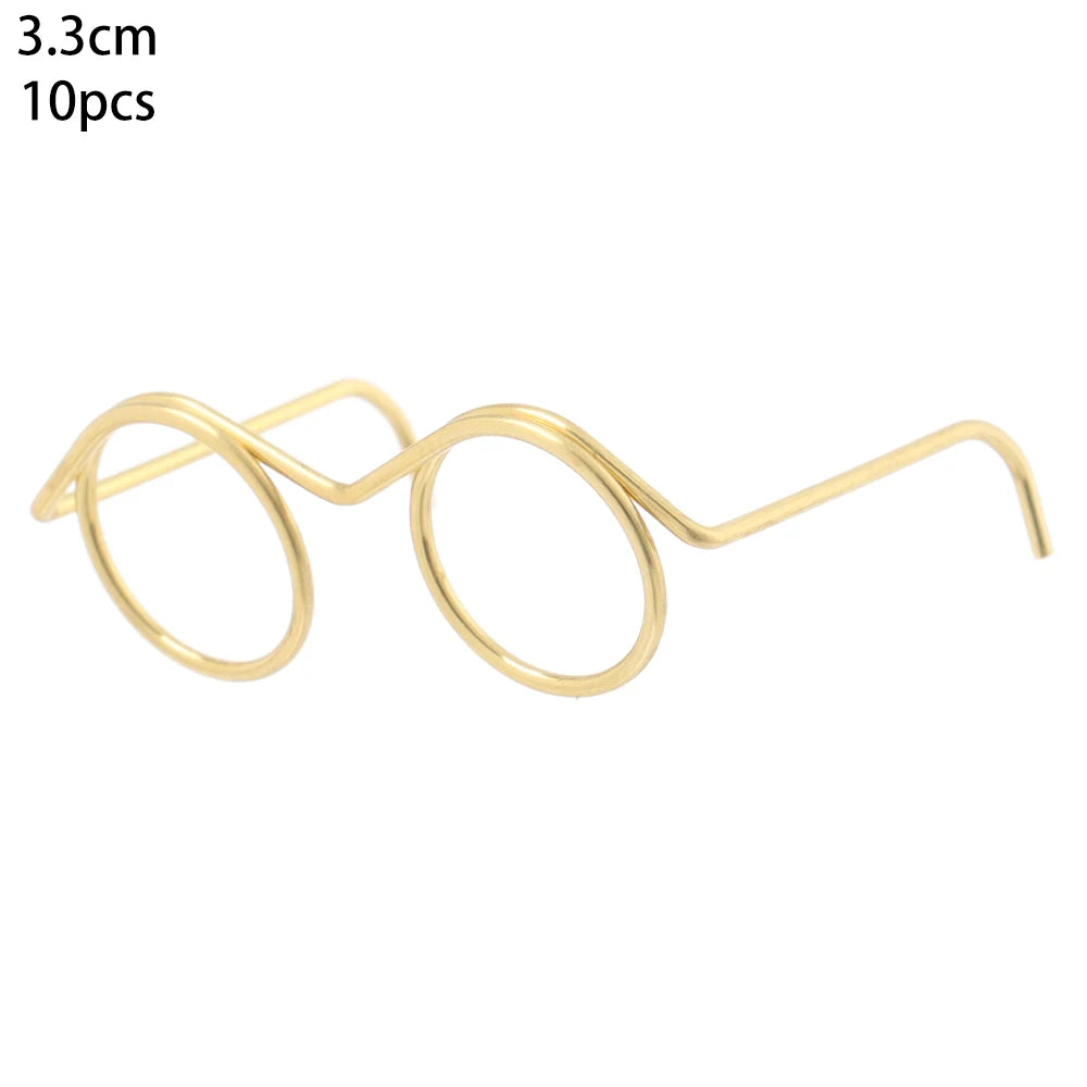 10PCS Cute Gold Round Frame Lensless Retro Doll Glasses For Doll Fashion Doll Accessories