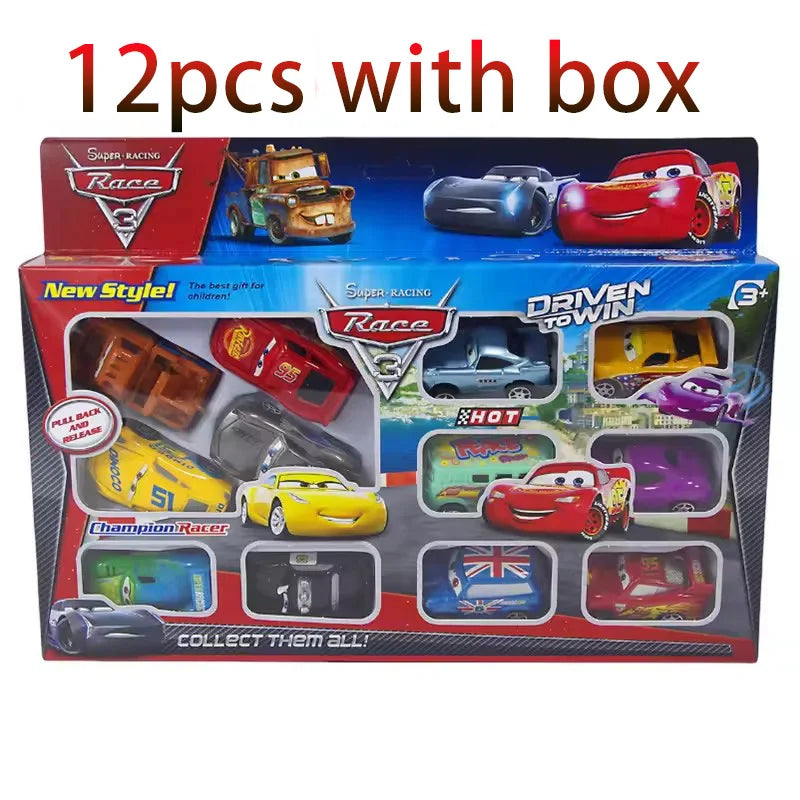 12pcs/set Disney Pixar Cars 3 Back Force Lightning Mcqueen Jackson Storm Mater Model Mini Car Toys Kids Birthday Gift Boxes 2025