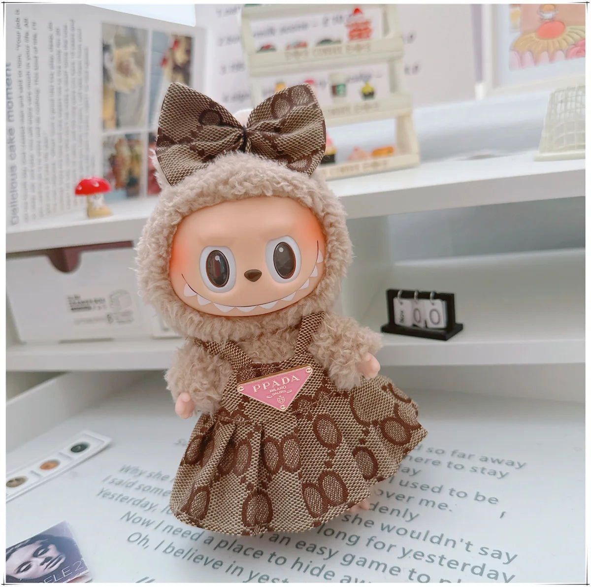 For 17cm Labubu Doll Clothes V1 V2 Doll Clothing Accessories Hat Overall Dress Shoes Bag Doll Accessories Sitting Party Game Toy