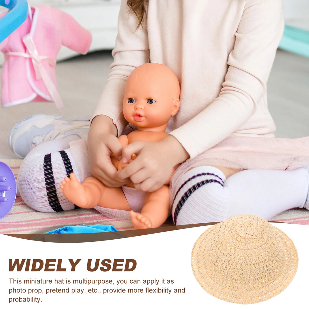 Miniature Straw Decorative Accessory Woven Craft Hat for Dolls Yellow Mini Woven Hat Photo Prop Craft Toy Kids Gift