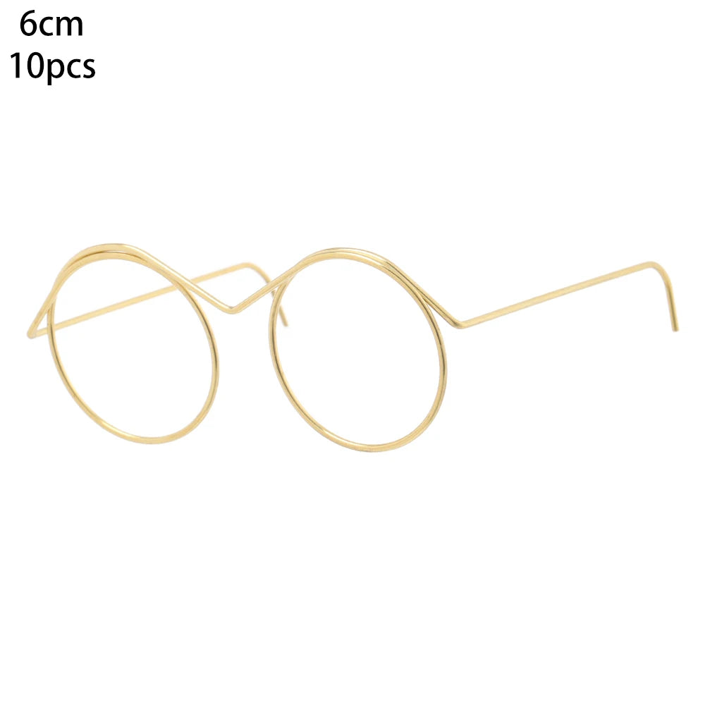 10PCS Cute Gold Round Frame Lensless Retro Doll Glasses For Doll Fashion Doll Accessories