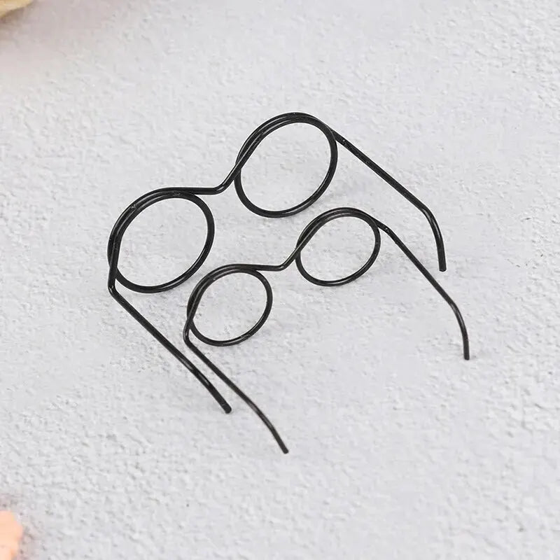 10Pcs Fashion Round Frame Lensless Retro Cool Doll Glasses For 30cm No Lens Black