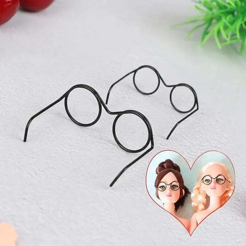 10Pcs Fashion Round Frame Lensless Retro Cool Doll Glasses For 30cm No Lens Black