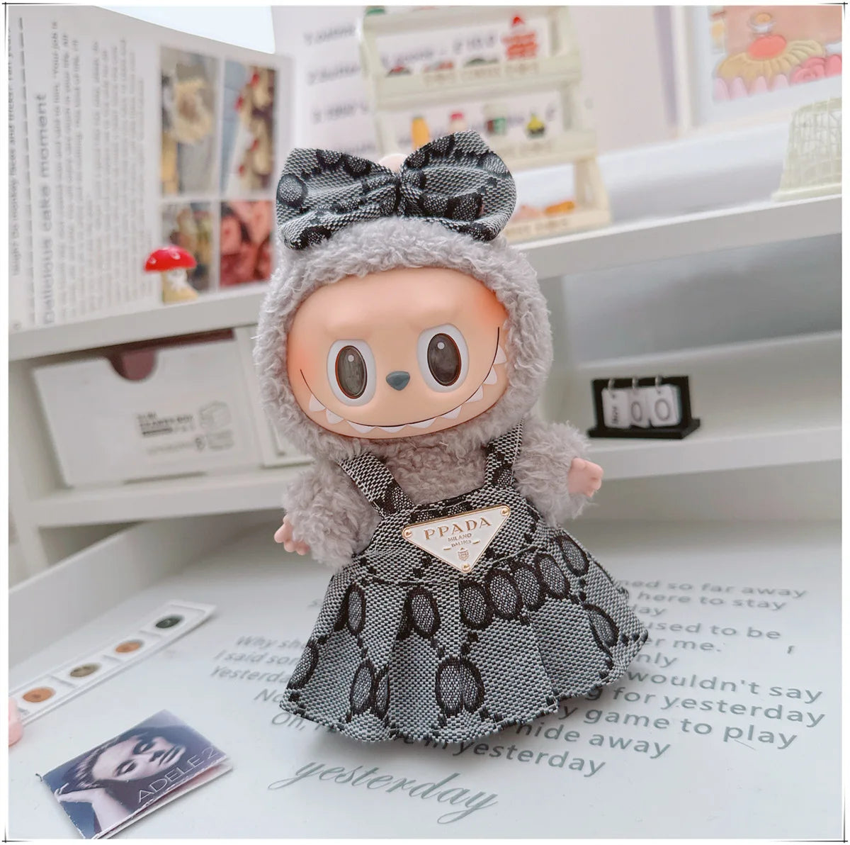 For 17cm Labubu Doll Clothes V1 V2 Doll Clothing Accessories Hat Overall Dress Shoes Bag Doll Accessories Sitting Party Game Toy