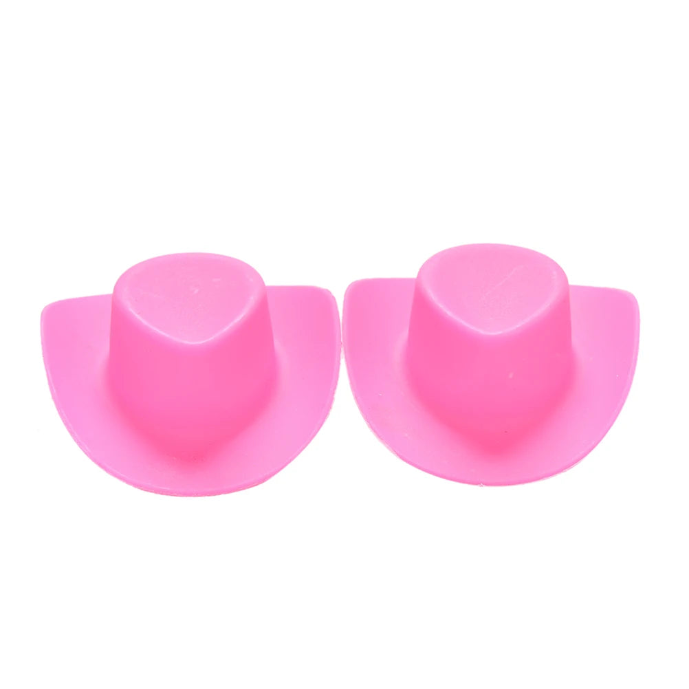 10Pcs Fashion Pink White Brown Mini Cowboy Doll Hat For Girls Dolls Accessories Kids Toys Gifts (Small for Barbie)