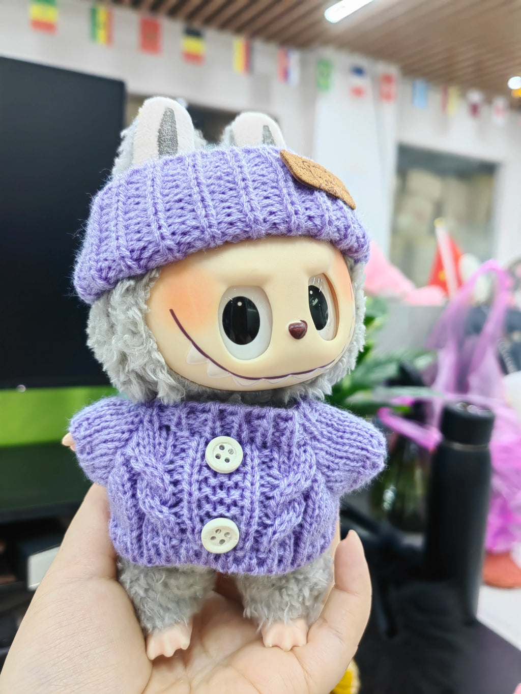 Doll Sweater+Woolen Hat For labubu 17cm Plush Doll Clothes Accessories Girl‘s Toys Birthday And Christmas Gift