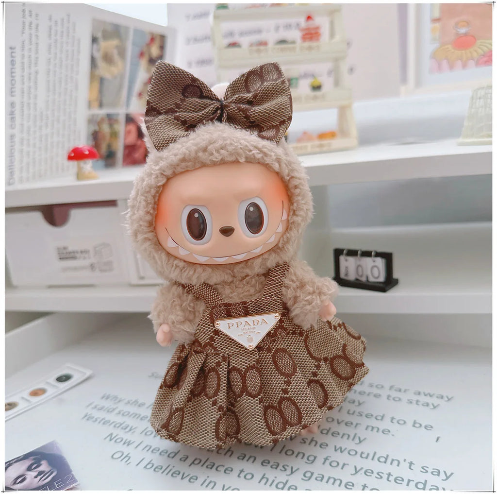 For 17cm Labubu Doll Clothes V1 V2 Doll Clothing Accessories Hat Overall Dress Shoes Bag Doll Accessories Sitting Party Game Toy