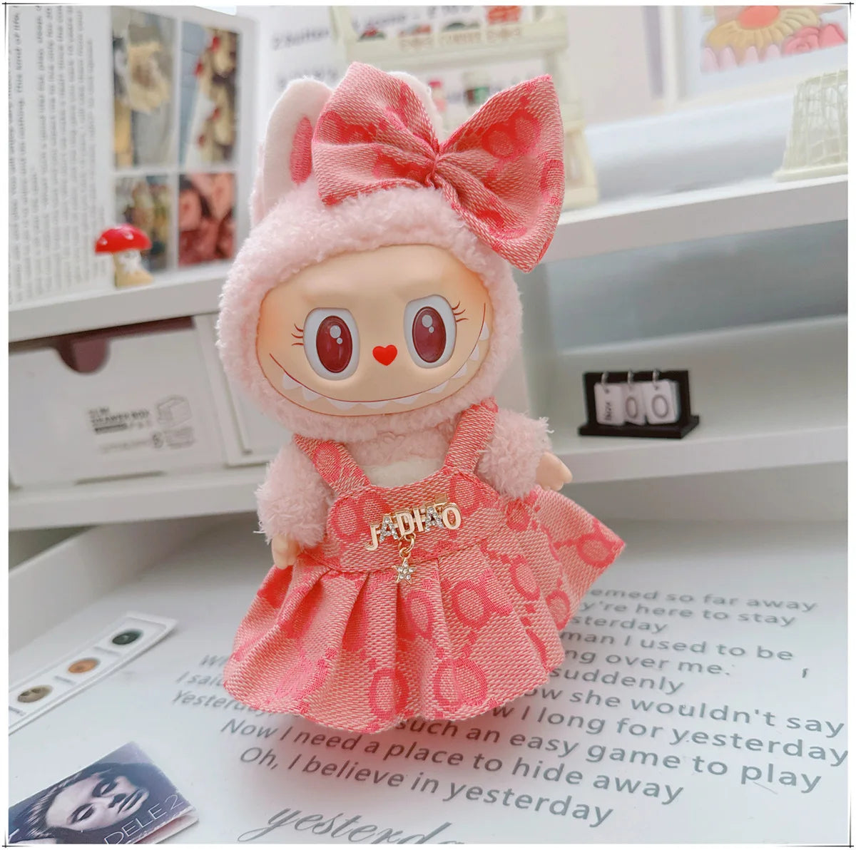 For 17cm Labubu Doll Clothes V1 V2 Doll Clothing Accessories Hat Overall Dress Shoes Bag Doll Accessories Sitting Party Game Toy