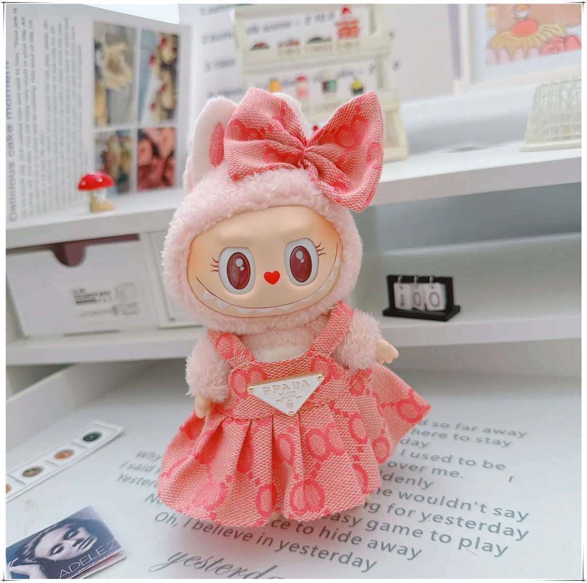 For 17cm Labubu Doll Clothes V1 V2 Doll Clothing Accessories Hat Overall Dress Shoes Bag Doll Accessories Sitting Party Game Toy