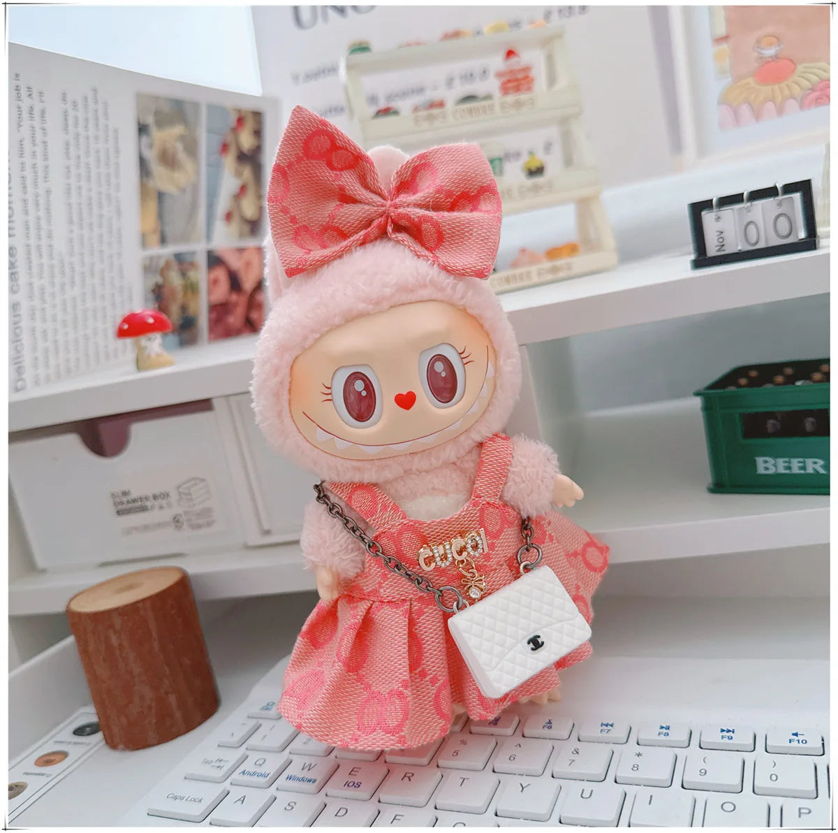 For 17cm Labubu Doll Clothes V1 V2 Doll Clothing Accessories Hat Overall Dress Shoes Bag Doll Accessories Sitting Party Game Toy